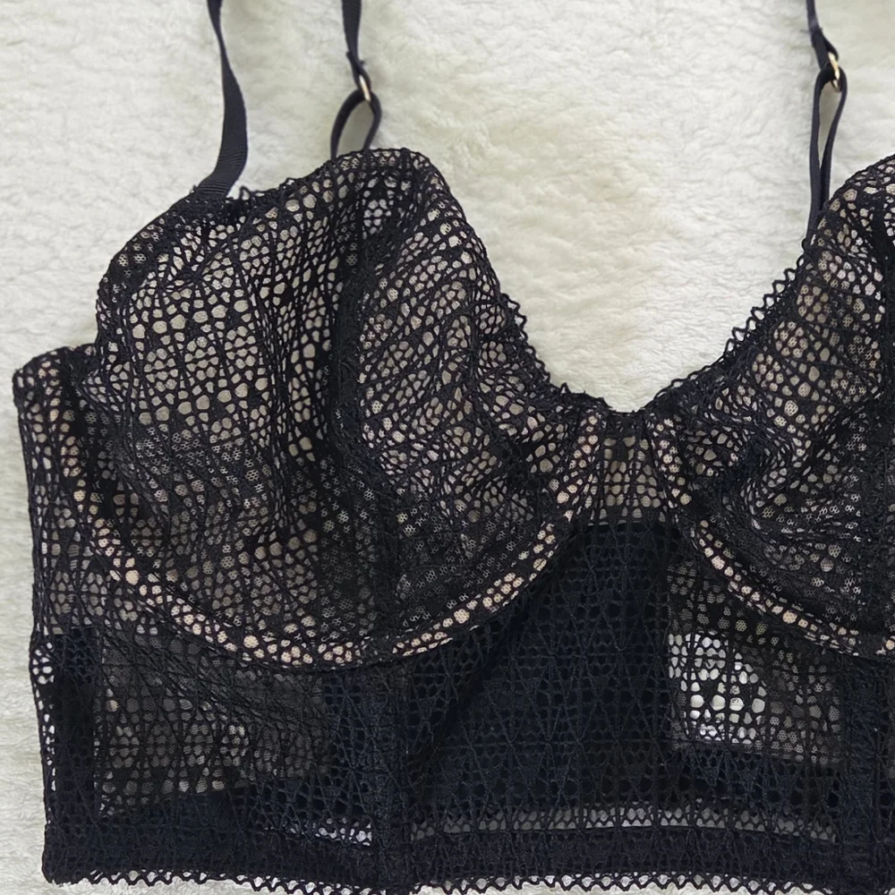 Nearly Nude ✨️ Black Midnight Modern Geo Longline Demi Bra Size 36C